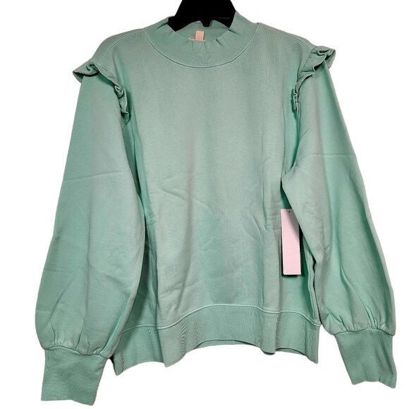 Goodthreads Women's Heritage Fleece Ruffle Shoulder Sweatshirt Mint Green XXL - Picture 1 of 11